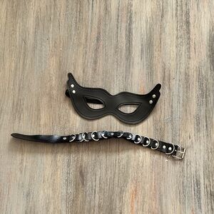 Black Faux Leather Mask and Choker Set